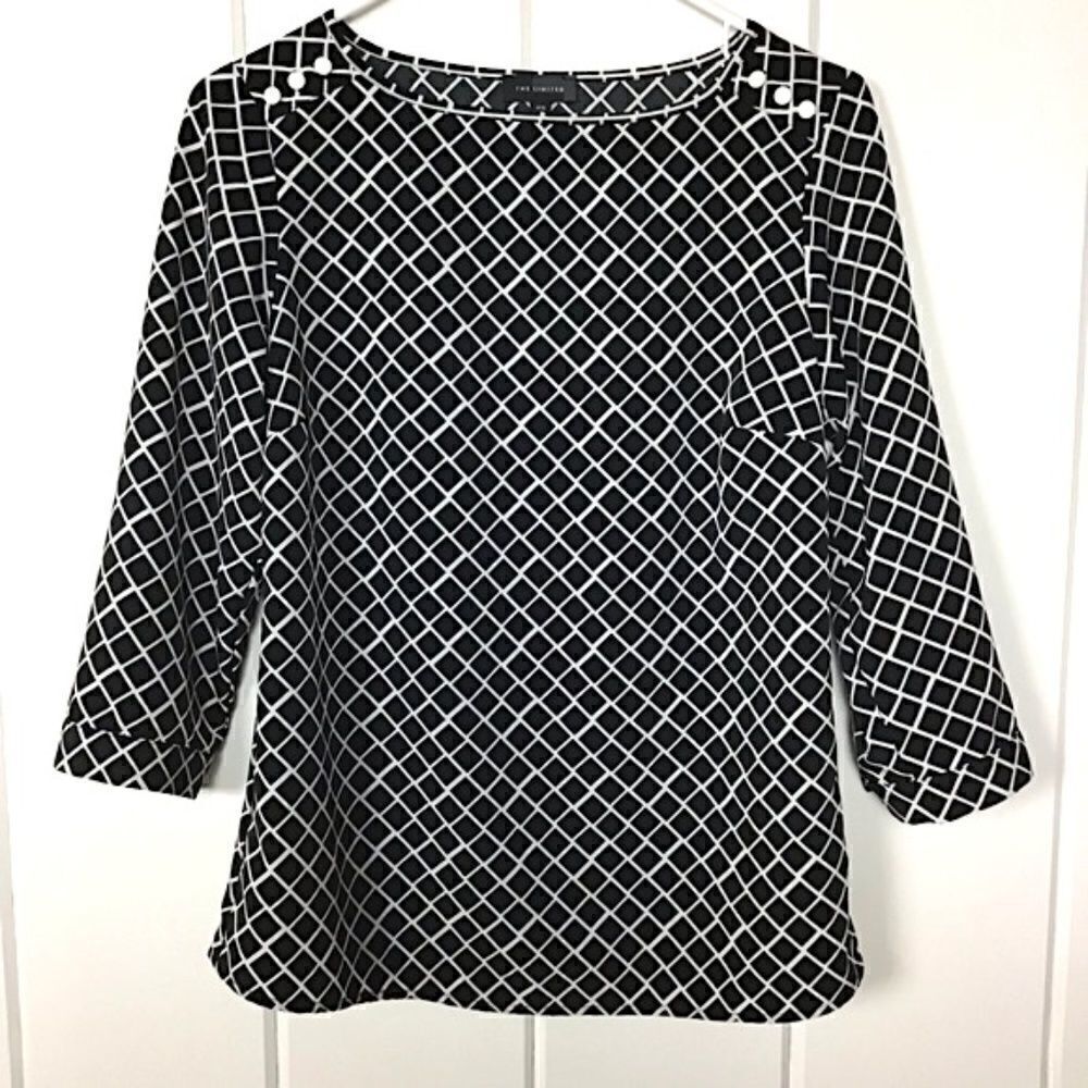 The Limited Black Checked 3/4 Sleeve Top - XS‎